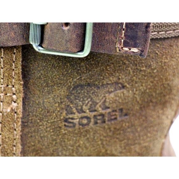 Sorel BROWN GENUINE LEATHER LOW HEEL ROUND TOE FLAT BUCKLE BELTED BOOTS Sz 8 - Picture 5 of 14